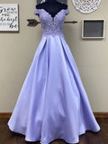 Plataz A-line Off the Shoulder Satin Lace Formal Graduation Prom HZ1007