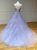Plataz A-line Strapless Backless Tulle Lace Formal Graduation Prom HZ1007