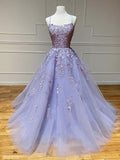 Plataz A-line Strapless Backless Tulle Lace Formal Graduation Prom HZ1007