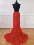 Plataz Mermaid Halter Tulle Lace Open Back Formal Graduation Prom HZ1007