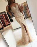Plataz Long Mermaid Sweetheart Beading Tulle Prom Dress With HZ1007