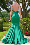 Vintage Green Mermaid Prom Dress Satin Evening Gown Halter-neck Party Dress Long Formal Dress HZ1024