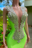 Gorgeous Bright Green Prom Dress Glittering Beaded Evening Gown Mermaid Party Dress Long Formal Dress HZ1024