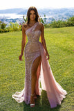 Plataz Long Mermaid One Shoulder Sequins Prom Dress with HZ1007