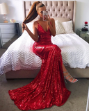 Plataz Long V-neck Sequin Backless Mermaid Prom Dress with HZ1007