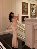 Plataz Mermaid Off The Shoulder Long Sleeves White Long Prom Dresses Birthday Dress SD291 HZ0628