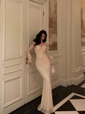 Plataz Mermaid Off The Shoulder Long Sleeves White Long Prom Dresses Birthday Dress SD291 HZ0628