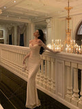 Plataz Mermaid Off The Shoulder Long Sleeves White Long Prom Dresses Birthday Dress SD291 HZ0628