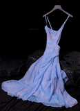 Plataz High Low Spaghetti Straps Blue Knee Length Prom Dresses Birthday Outfits SD489 HZ0628