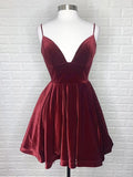 Plataz A-line V Neck Backless Velvet Prom Gowns Burgundy Formal Graduation Homecoming HZ1007