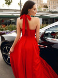 Plataz A-line Halter Red Long Prom Formal Dresses with HZ1007