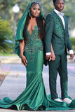 Gorgeous Dark Green Prom Dress Glittering Beaded Evening Gown Mermaid Party Dress Long Formal Dress HZ1024