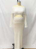 Plataz White Off Shoulder Backless Crop Knitwear 2-in-1 Bodycon Mermaid Going Out Photoshoot Maternity Maxi Dress Maternity